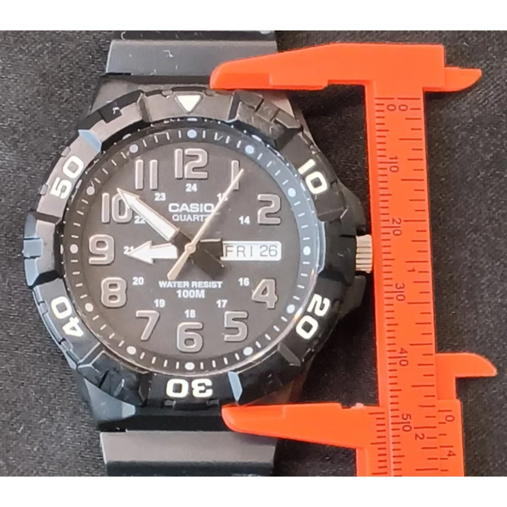 Casio Quartz Men's Watch Water Resistant 100M Black Easy Read Dial #W5371